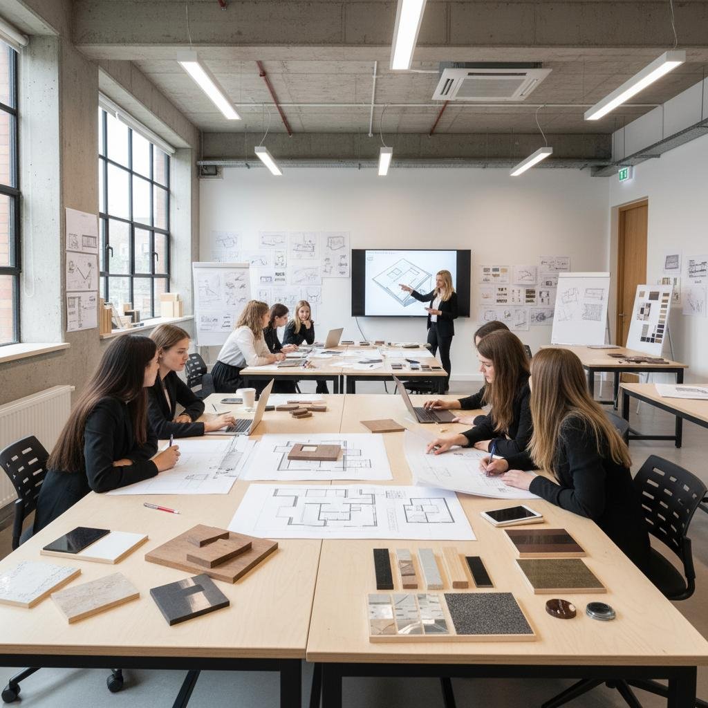 Students learning interior designing